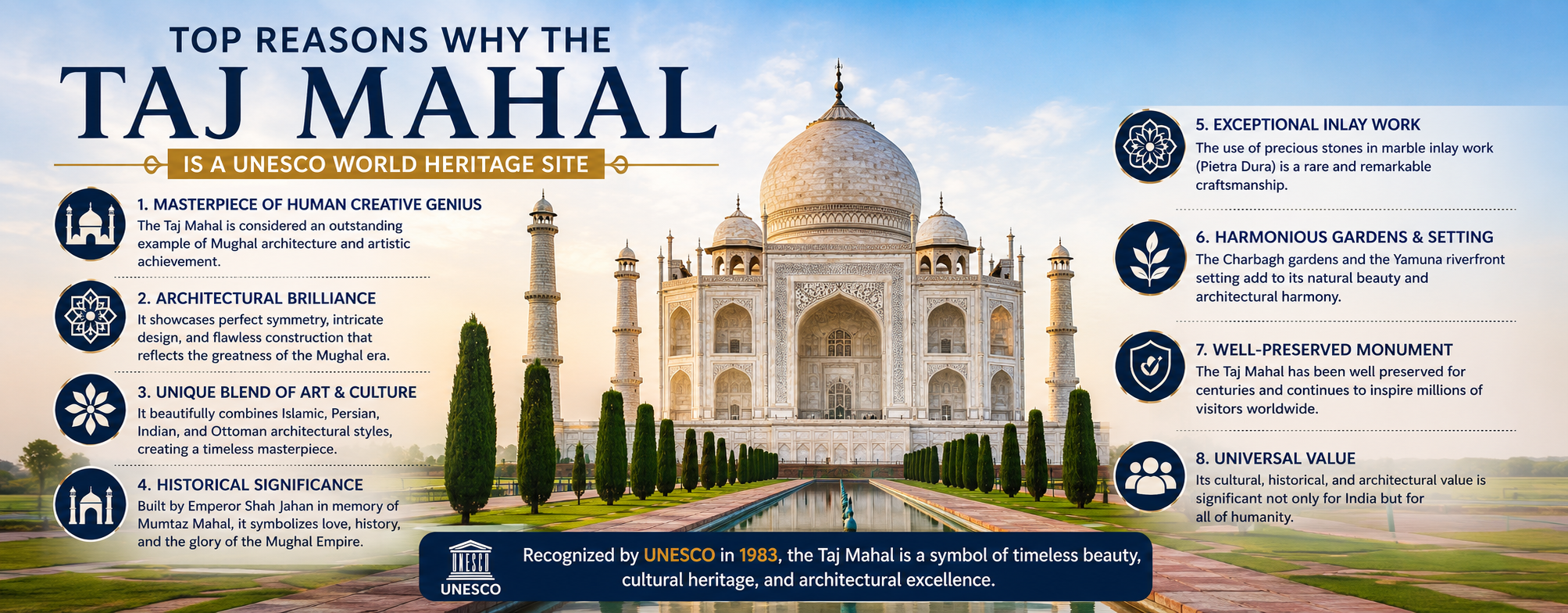 "Taj Mahal UNESCO World Heritage Site in Agra"